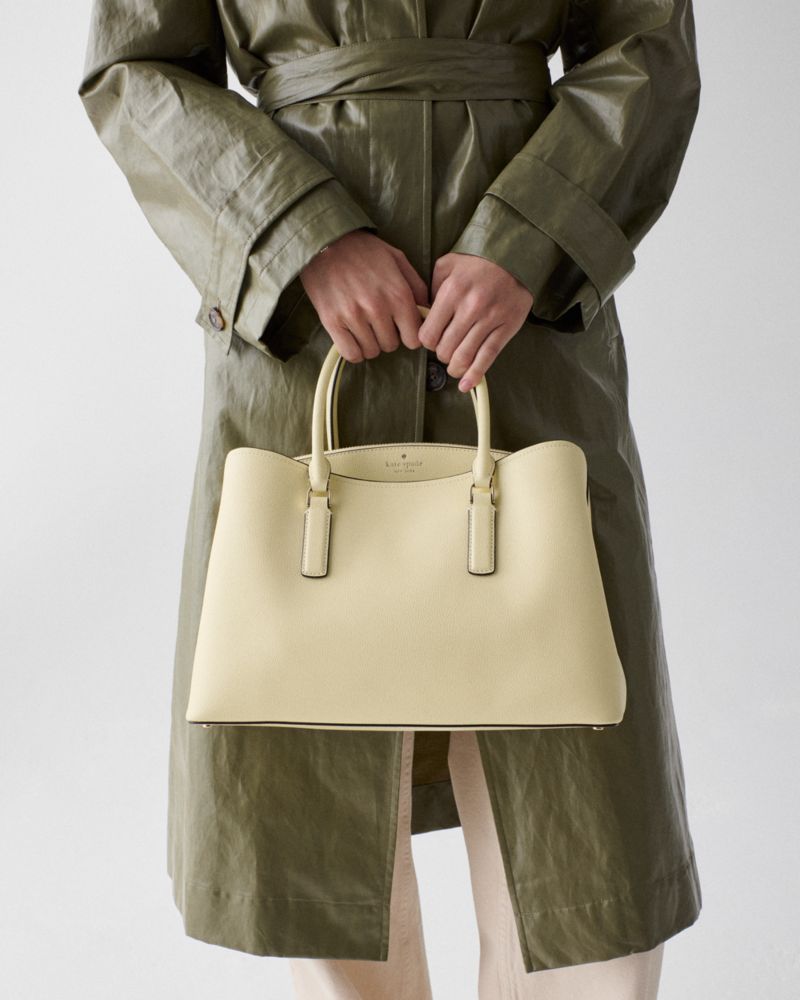 Kate Spade,Thompson Street Satchel Bag,Leather,Satchel,Lined,Work,Cream