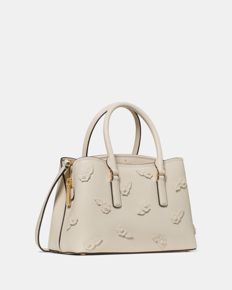 Kate Spade,Thompson Street Floral Small Satchel Bag,Leather,Satchel,Applique,Day Party,Cream