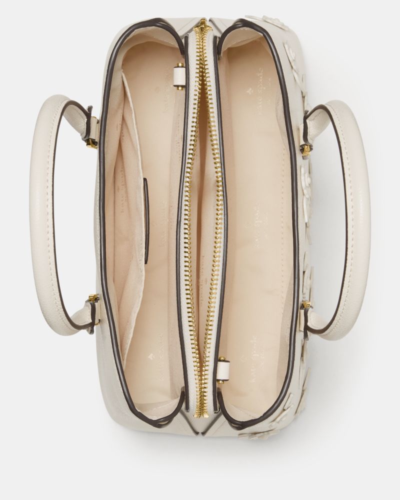 Kate Spade,Thompson Street Floral Small Satchel Bag,Leather,Satchel,Applique,Day Party,Cream