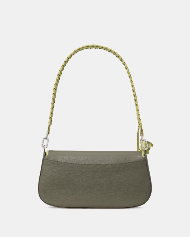 Kate Spade,Quinn Floral Strap Shoulder Bag,Leather,Saddle Bag,Piping,Whipstitch,Floral Embellishment,Day Party,Olive