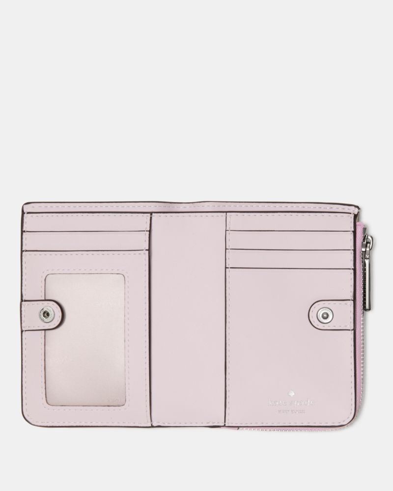 Kate Spade,Small L-zip Wallet,Leather,Bi Fold,Metal, Logo, Gold Embellishment,RFID-Blocking,Casual,