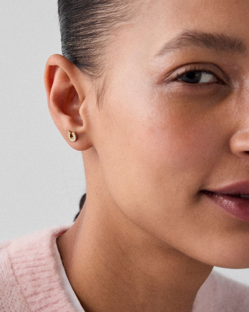 Kate Spade,You're A Gem Pave Horseshoe Studs,Studs,Crystal,Cubic Zirconia,Gem Embellishment,Brass,Titanium,Silver Plated,Gold