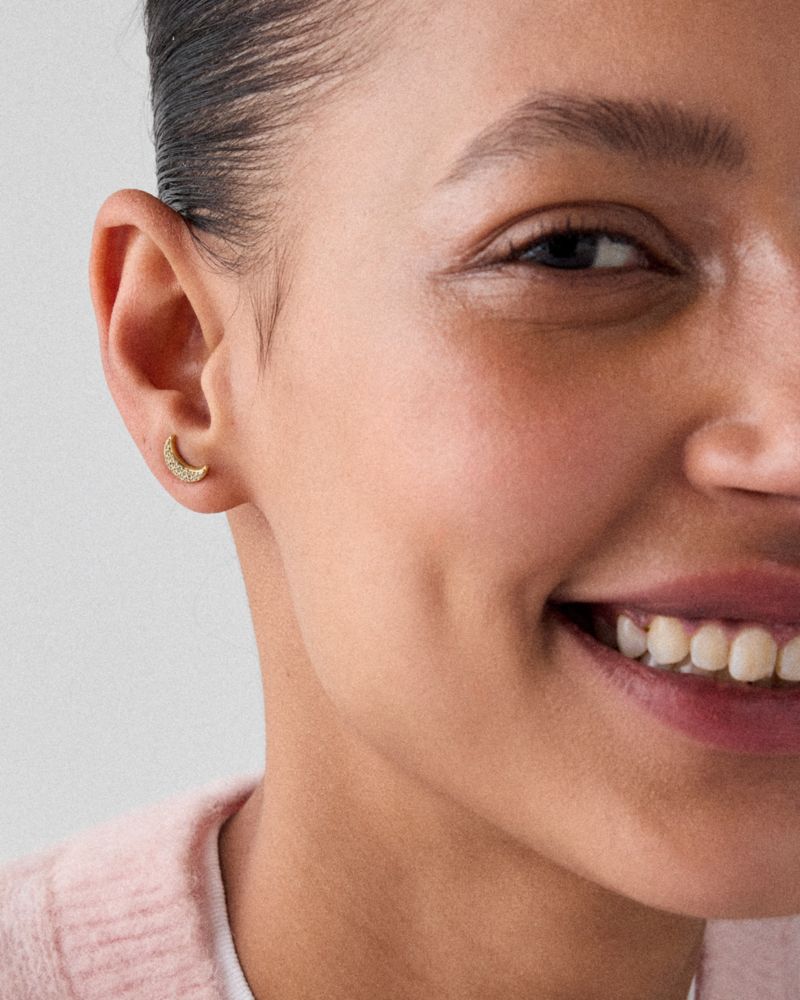 Kate Spade,You're A Gem Pave Moon Studs,Studs,Cubic Zirconia,Crescent Embellishment,Gem Embellishment,Brass,Casual,Gold