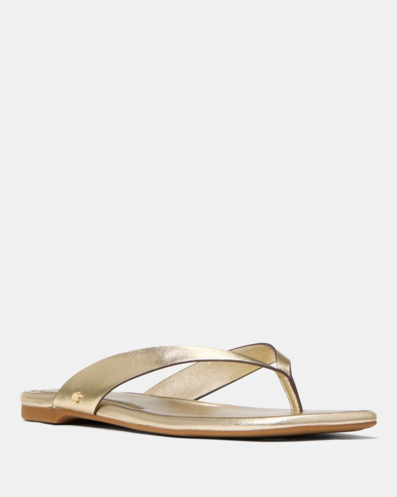 Kate Spade,Sandie Flip Flop Sandal,Leather,Flip Flops,Day Party,Gold