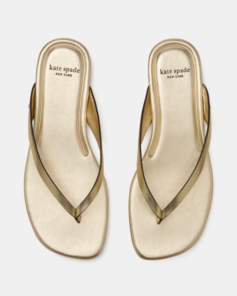 Kate Spade,Sandie Flip Flop Sandal,Leather,Flip Flops,Day Party,Gold