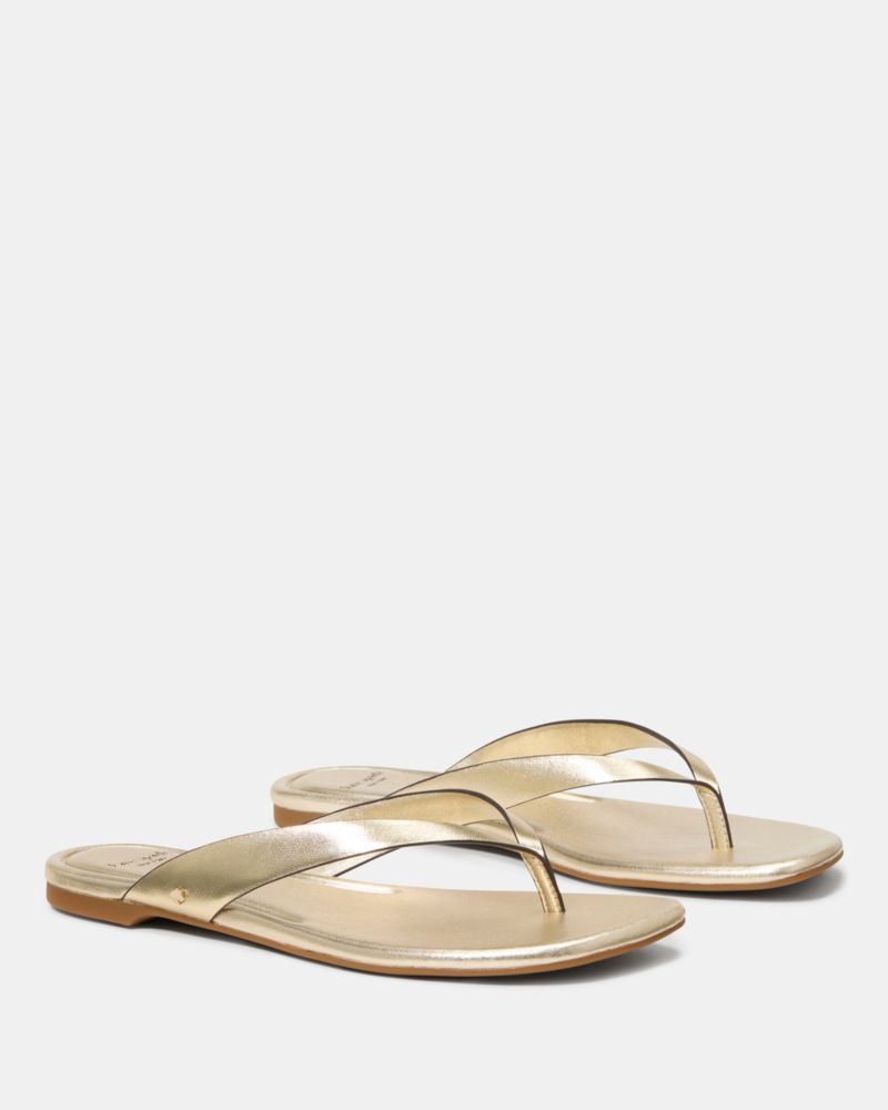 Kate Spade,Sandie Flip Flop Sandal,Leather,Flip Flops,Day Party,Gold