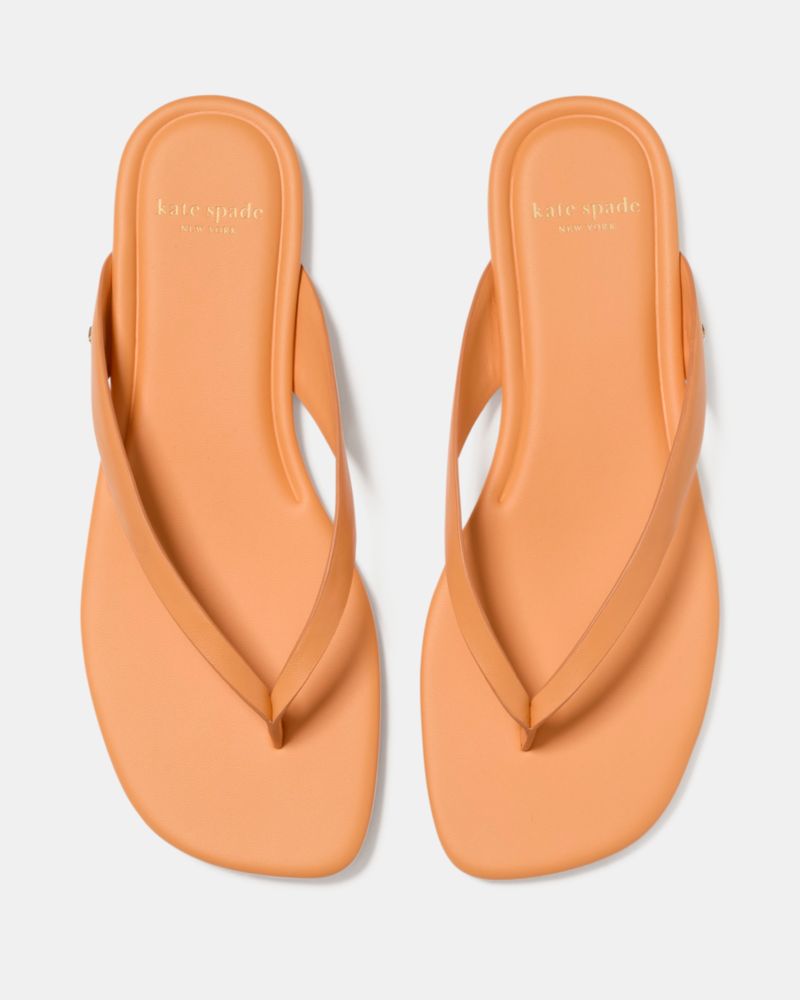 Kate Spade,Sandie Flip Flop Sandals,Leather,Nappa Leather,Polyurethane,Flip Flops,Logo,Cushioned,Lightweight,Casual, Weeke...,Orange