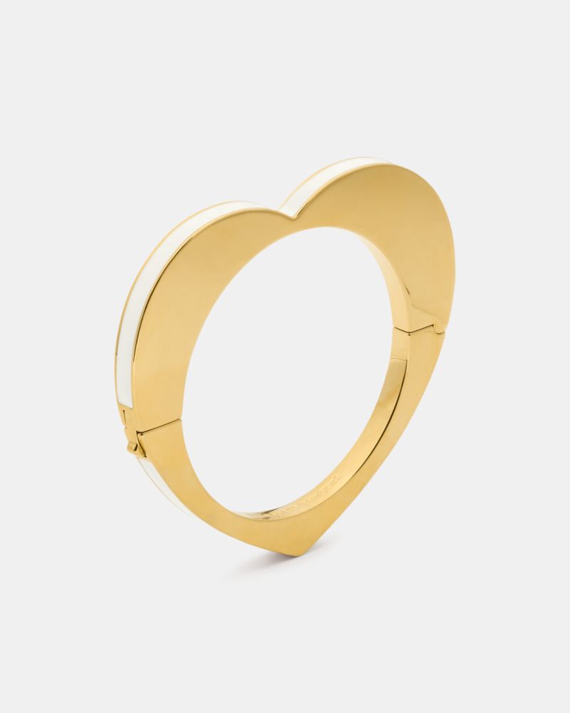 Kate Spade,Geo Pop Heart Bangle,Enamel,Metal Material,Heart Embellishment,Gold Metal,Day Party,White