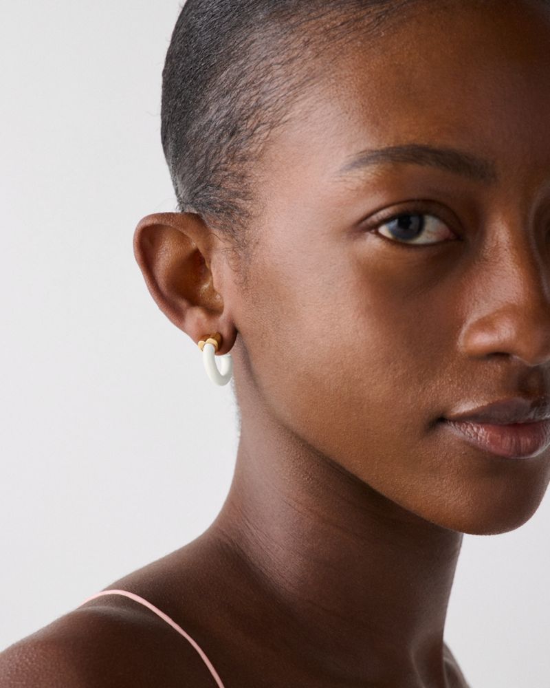 Kate Spade,Geo Pop Huggies,Huggies,Hoops,Enamel,Enamel Pin,Anti-Tarnish,Silver Metal,Casual, Work,White