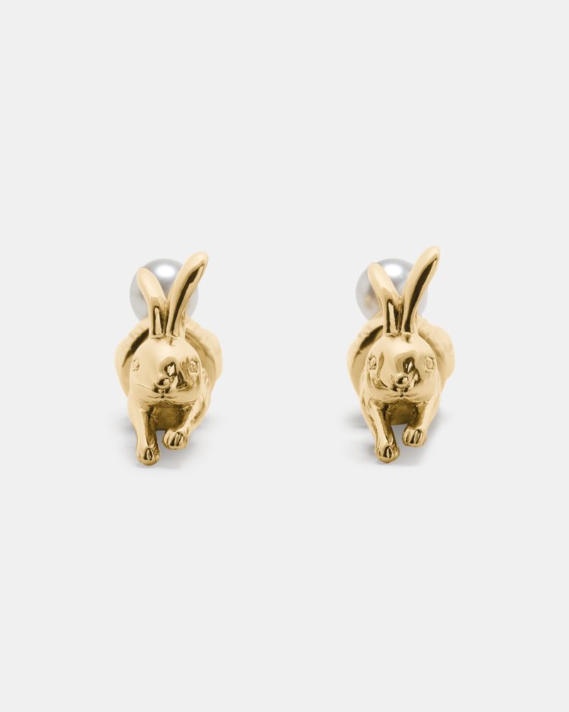 Secret Garden Front Back Bunny Studs, Cream/Gold, ProductTile
