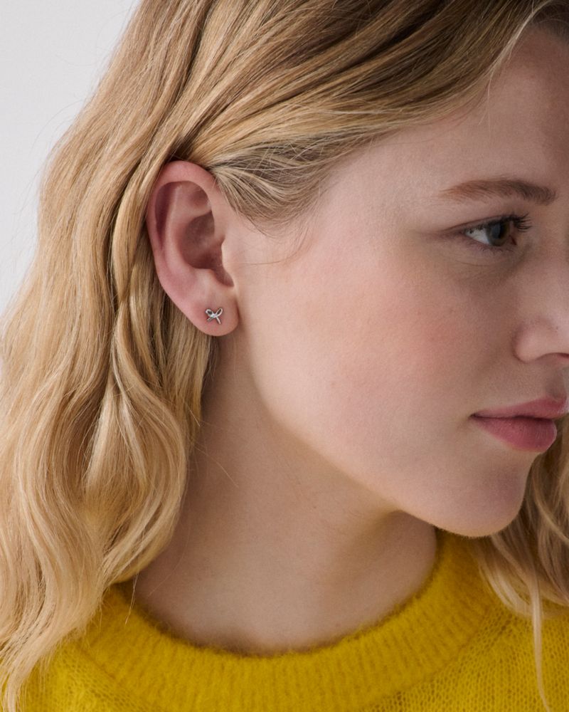 Kate Spade,Girlie Pearlie Mini Bow Studs,Studs,Pearl,Bow,Sterling Silver,Casual,Silver