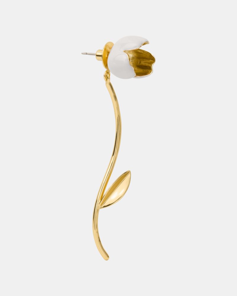 Kate Spade,Golden Bloom Floral Statement Earrings,Dangle Earring,Enamel,3D Embellishment,Floral Embellishment,Gold Metal,D...,White