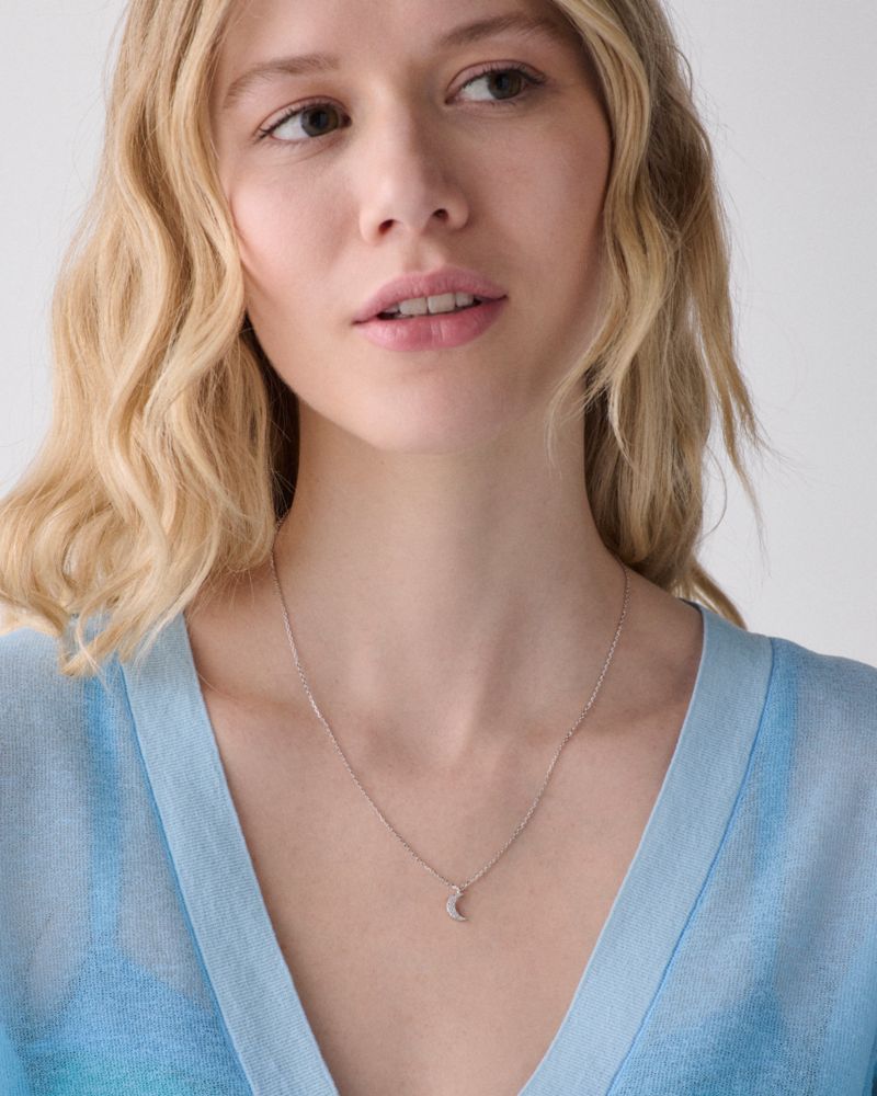 Kate Spade,You're A Gem Pave Moon Pendant,Silver