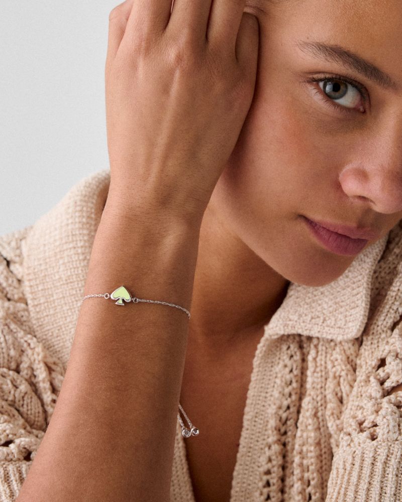 Kate Spade,Everyday Spade Enamel Slider Bracelet,Enamel,Rhinestones,Logo,Circle,Brass,Casual,Green