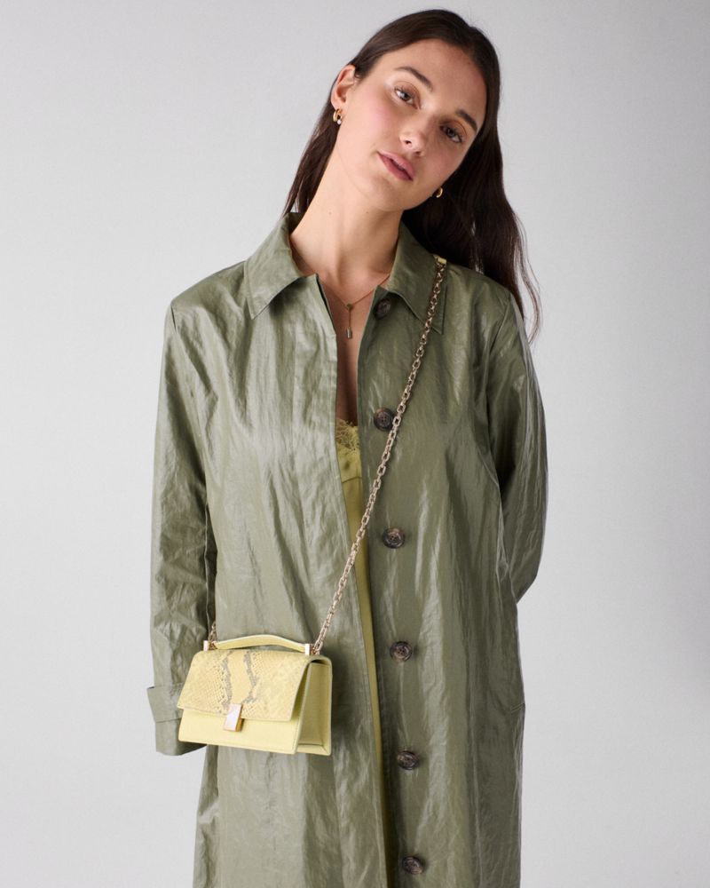 Kate Spade,Deco Snake Embossed Mixed Material Mini Flap Chain Crossbody,