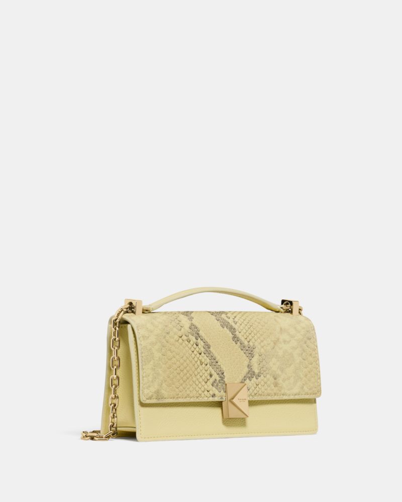 Kate Spade,Deco Snake Embossed Mixed Material Mini Flap Chain Crossbody,
