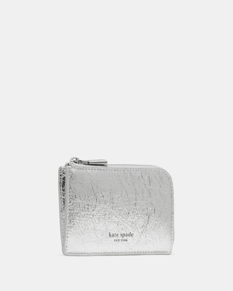 Kate Spade,Mini Zip Card Case Crinkle Metallic Leather Mini Zip Card Case,