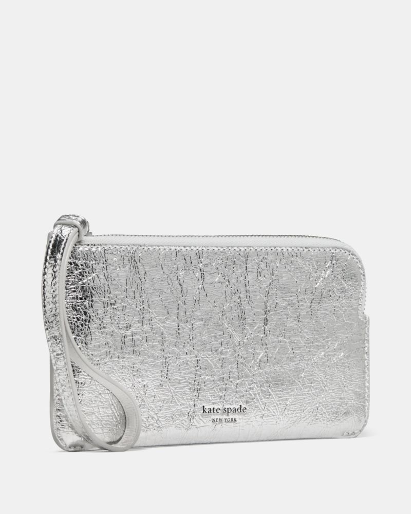 Kate Spade,Zippy Crinkle Metallic Leather Small Wristlet,