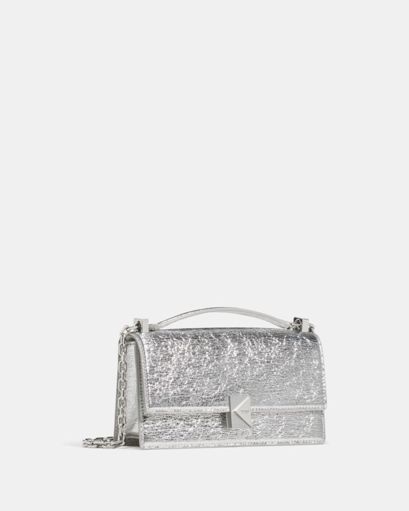 Kate Spade,Deco Crinkle Metallic Leather Mini Flap Chain Crossbody,
