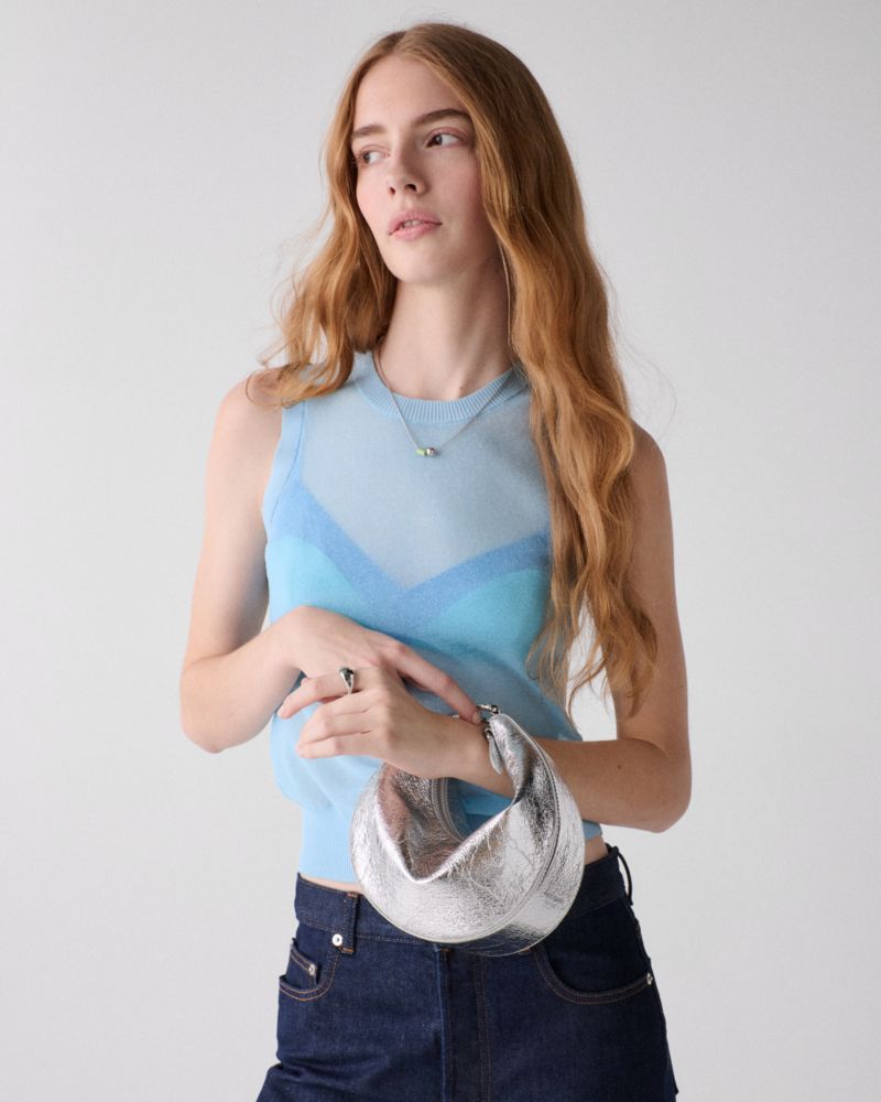 Kate Spade,Duo Crinkle Metallic Leather Crossbody Bag,Silver