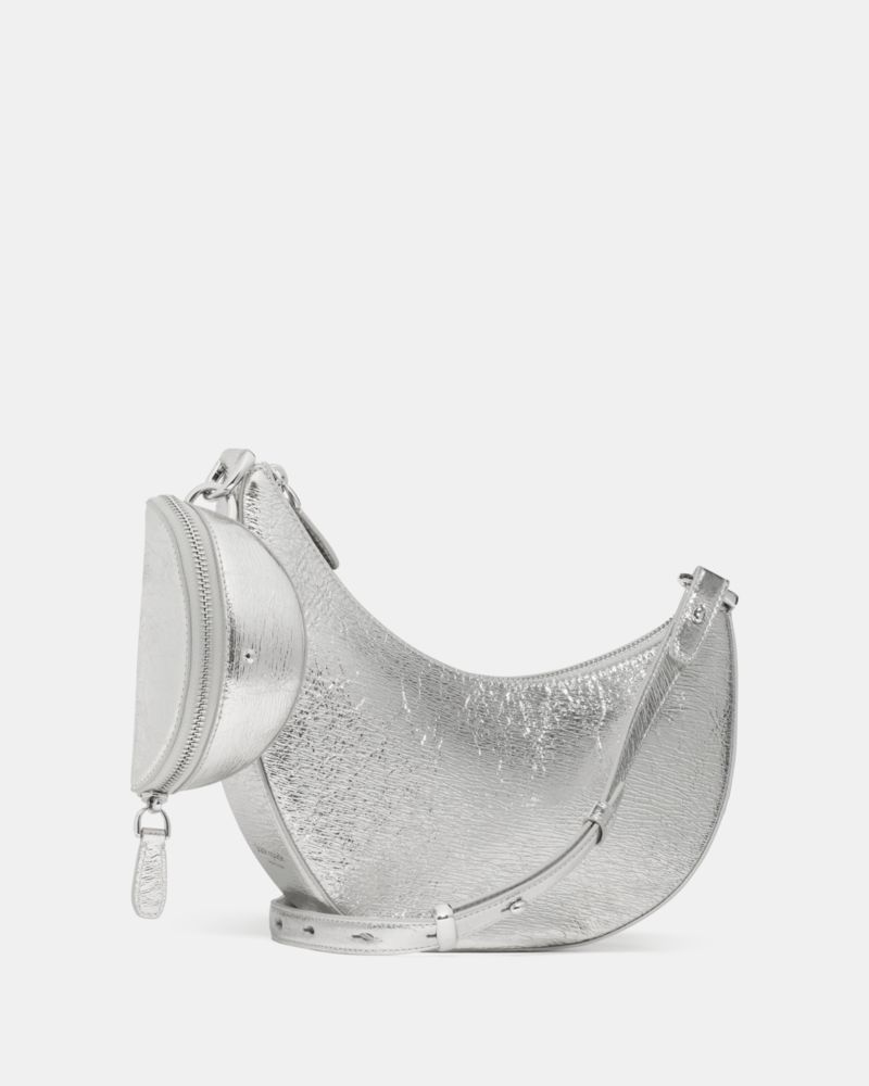 Kate Spade,Duo Crinkle Metallic Leather Crossbody Bag,Silver