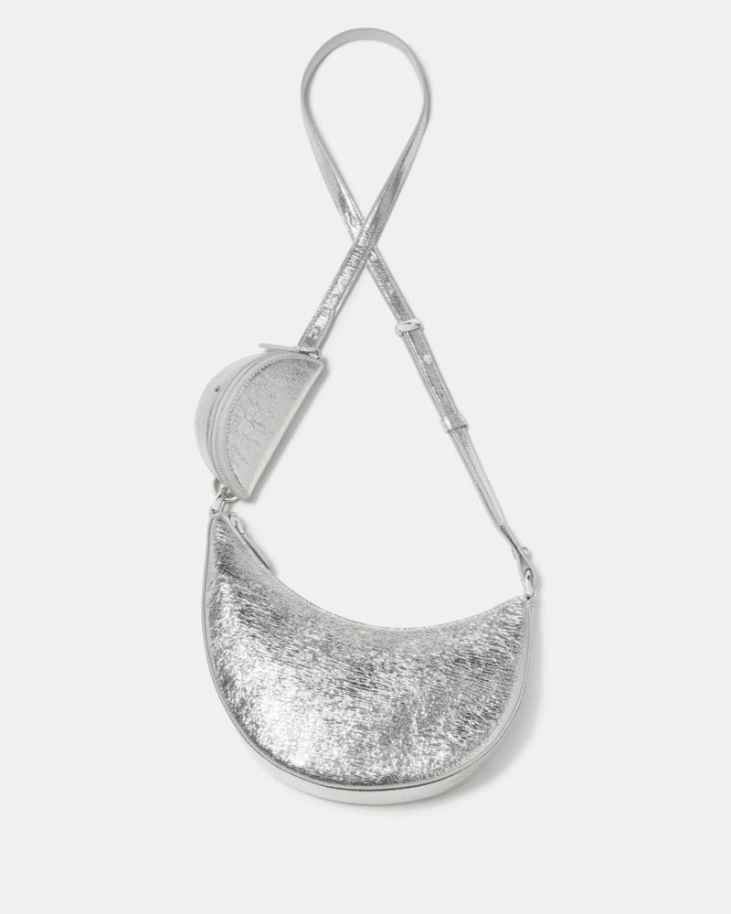 Kate Spade,Duo Crinkle Metallic Leather Crossbody Bag,Silver