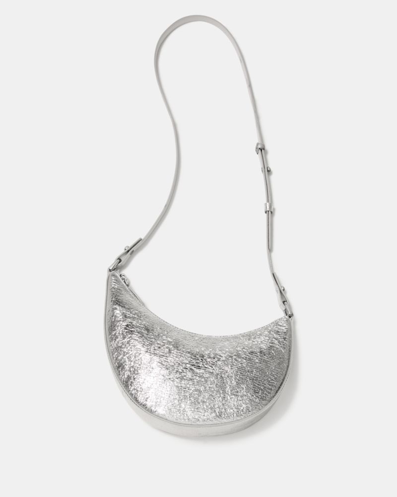 Kate Spade,Duo Crinkle Metallic Leather Crossbody Bag,Silver