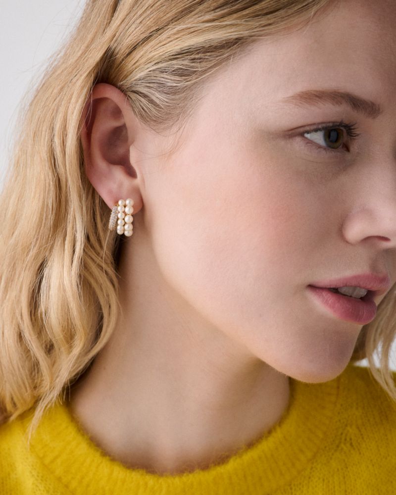 Kate Spade,Girlie Pearlie Stacked Huggies,Cream