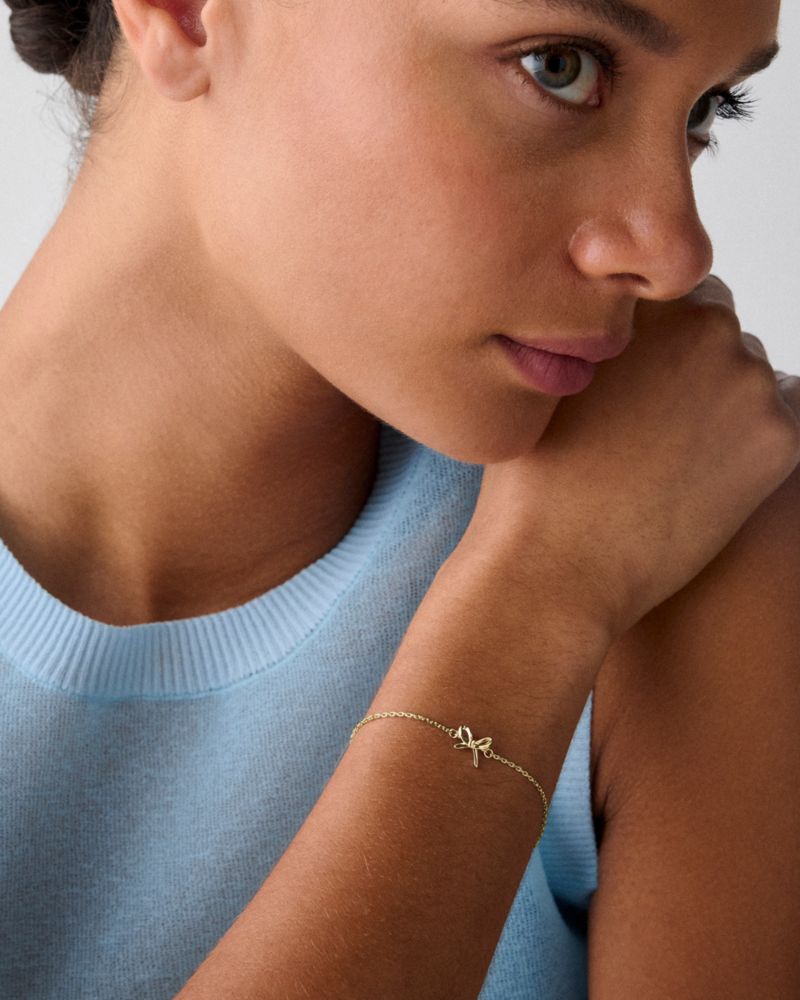 Kate Spade,Girlie Pearlie Mini Bow Bracelet,Pearl,Bow,Gold Metal,Casual,Gold