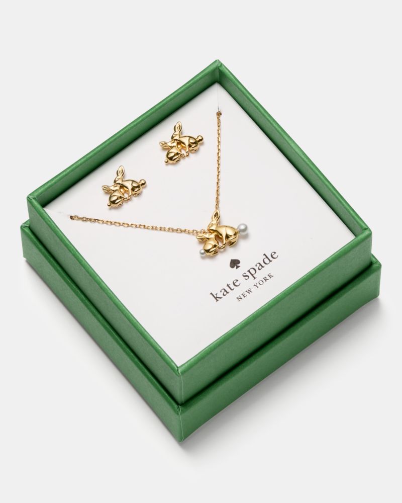 Kate Spade,Love You, Mom Bunny Pendant And Studs Set - Boxed,