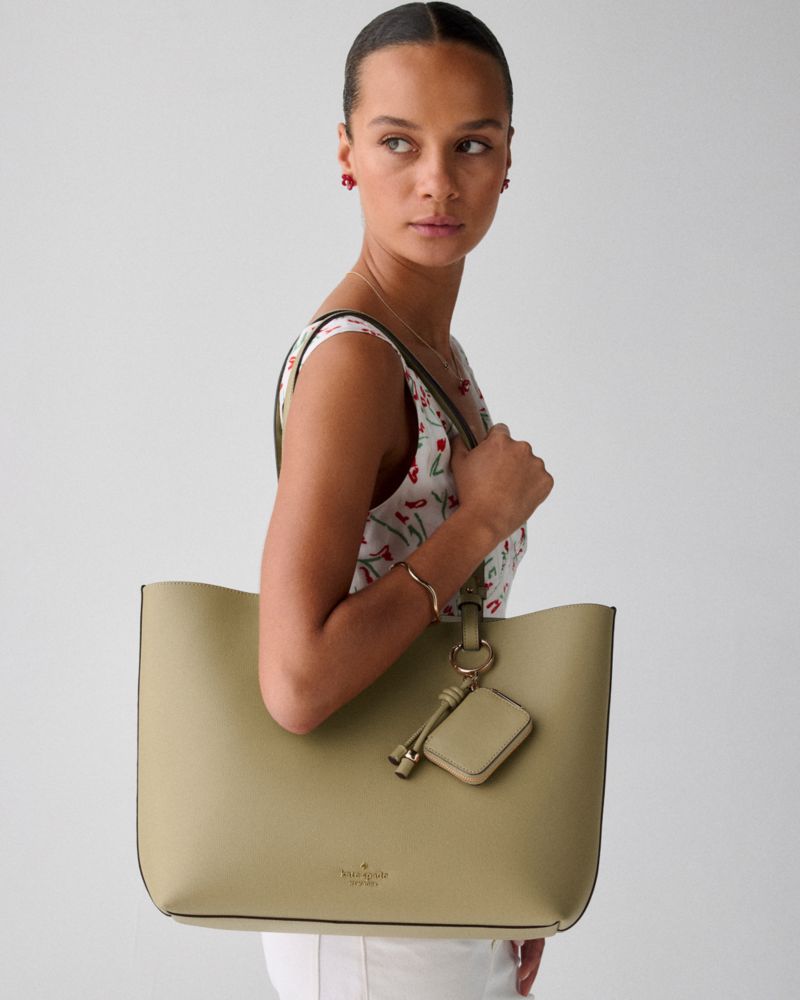 Kate Spade,Tessa Tote Bag With Charm,Beige