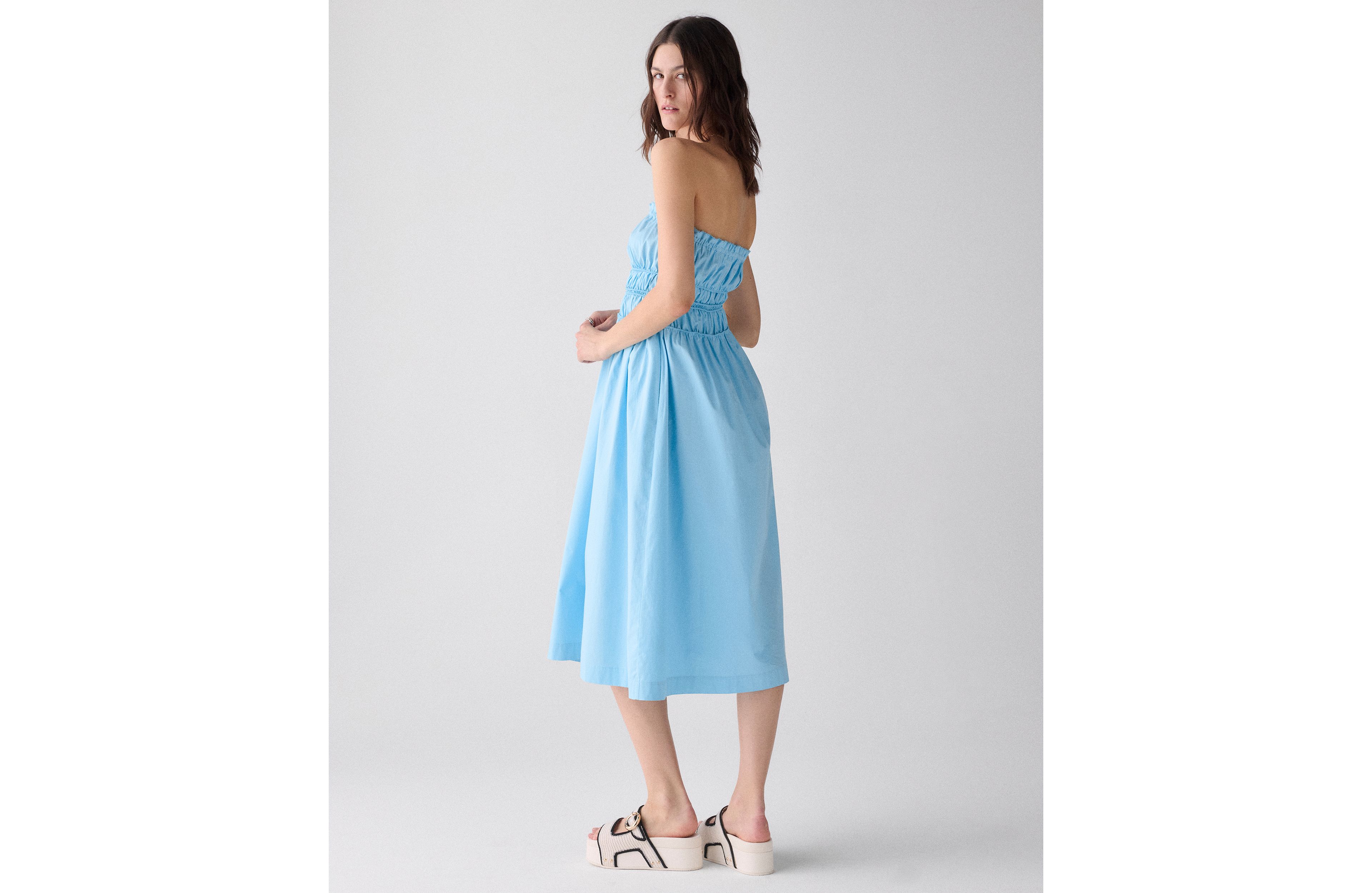 Smocked Strapless Midi Dress