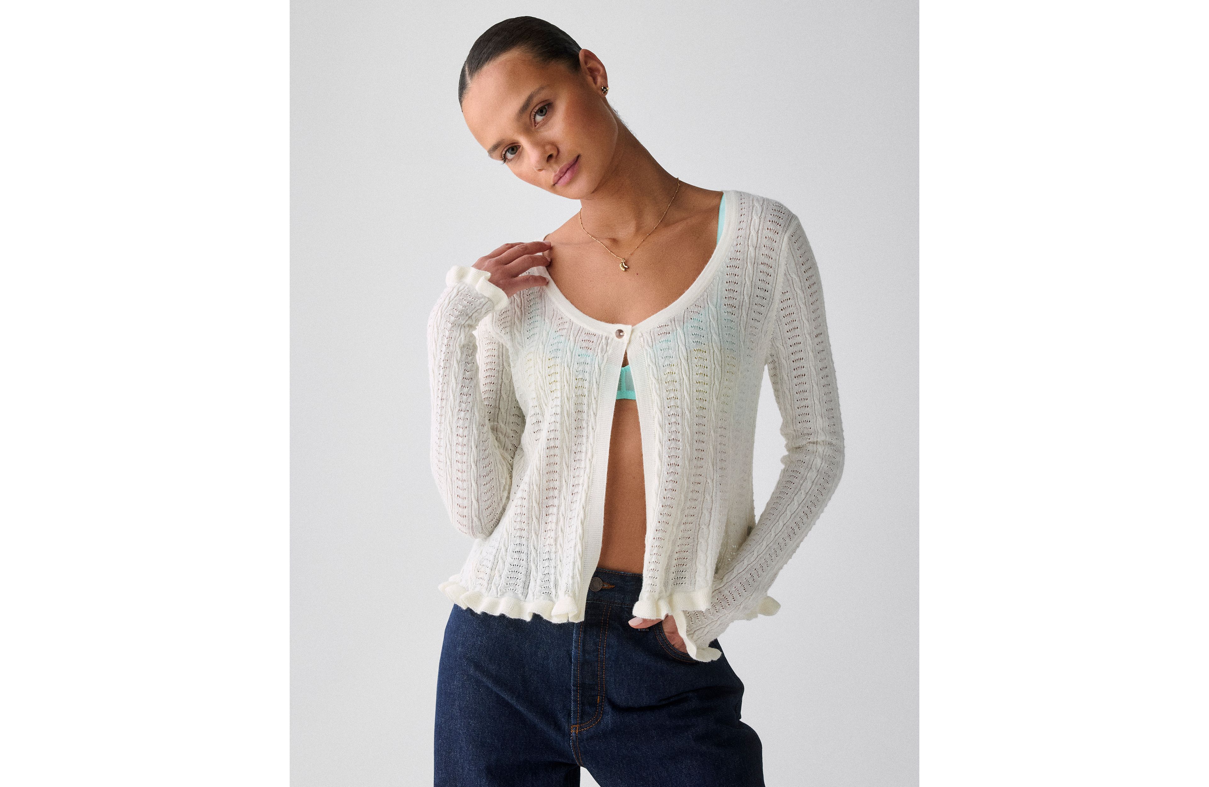 Pointelle Lace Knit Cardigan
