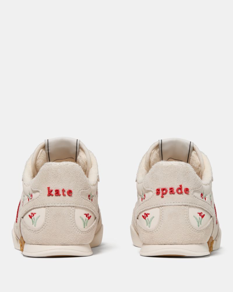 Kate Spade,Ks Drift Sneaker,Leather,Activewear,Embroidery, Logo,Lightweight,Casual, Weekend Getaway,Cream, Red