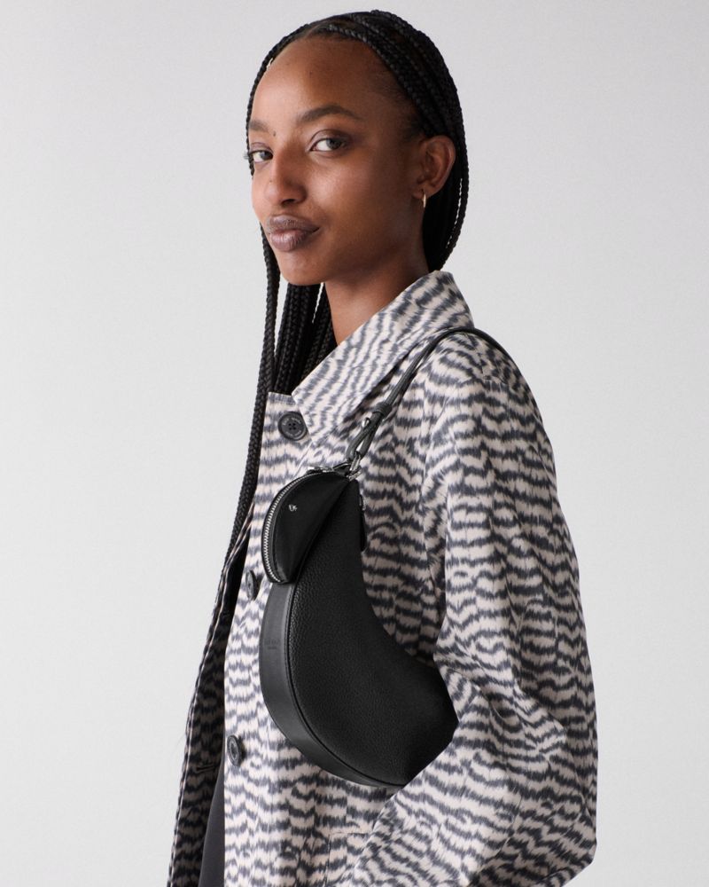 Kate Spade,Duo Mini Shoulder Bag,Leather,Lining Leather,Shoulder Bag,Silver Metal,Day Party,Black