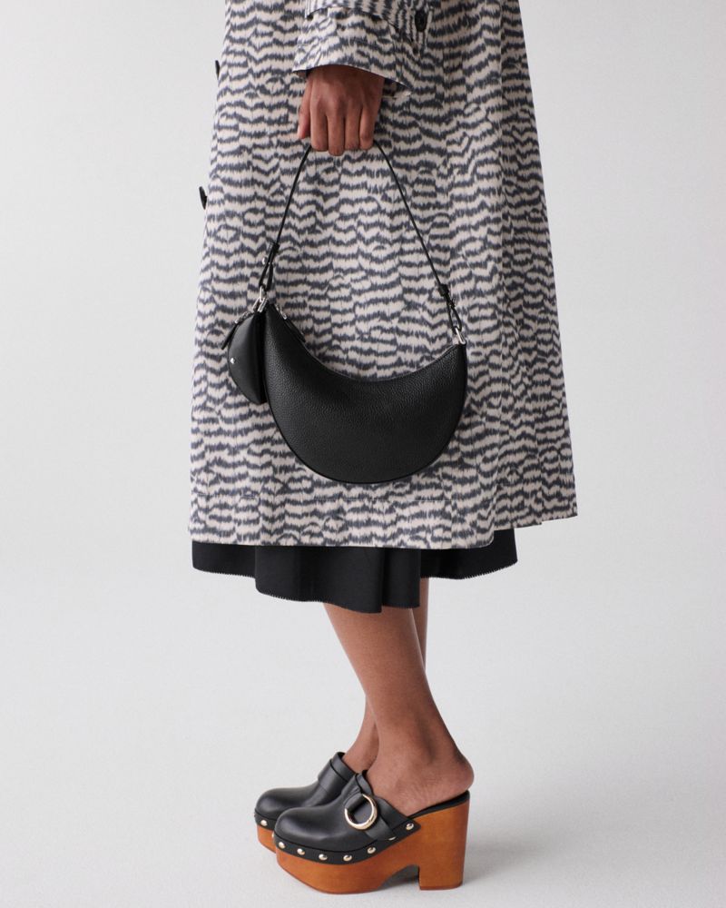 Kate Spade,Duo Mini Shoulder Bag,Leather,Lining Leather,Shoulder Bag,Silver Metal,Day Party,Black