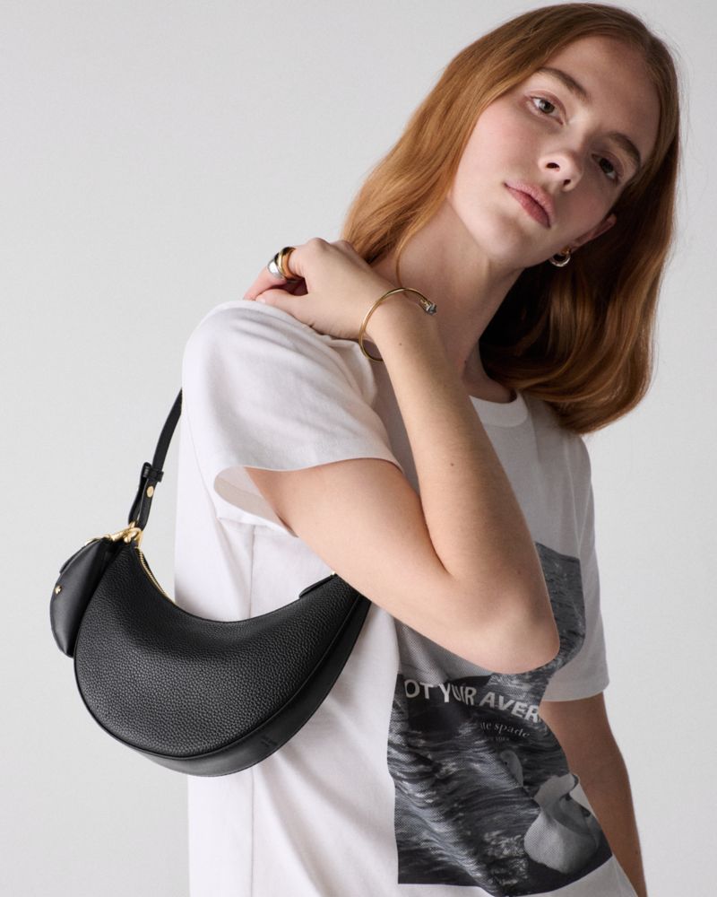 Kate Spade,Duo Mini Shoulder Bag,Leather,Lining Leather,Shoulder Bag,Silver Metal,Day Party,Black