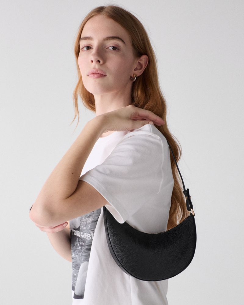 Kate Spade,Duo Mini Shoulder Bag,Leather,Lining Leather,Shoulder Bag,Silver Metal,Day Party,Black