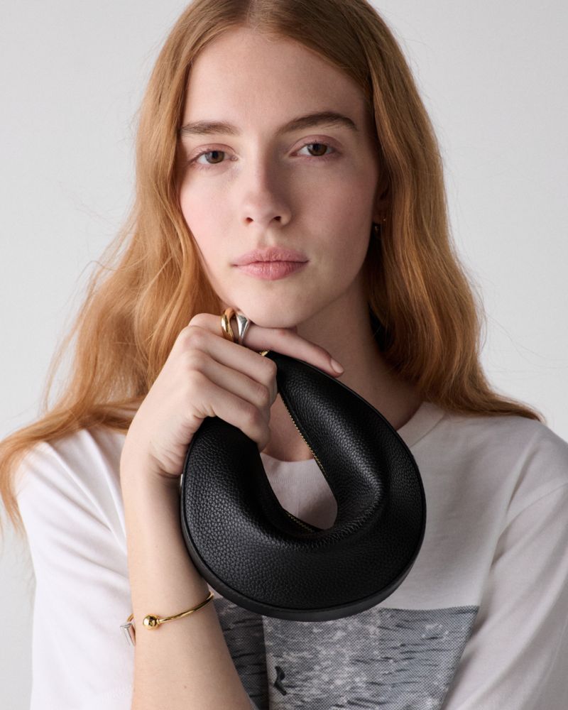 Kate Spade,Duo Mini Shoulder Bag,Leather,Lining Leather,Shoulder Bag,Silver Metal,Day Party,Black