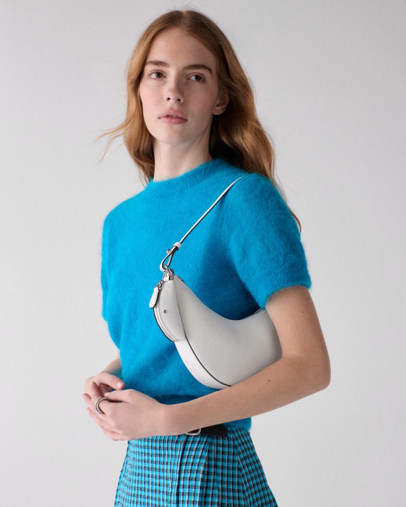 Kate Spade,Duo Mini Shoulder Bag,Leather,Lining Leather,Shoulder Bag,Silver Metal,Day Party,White