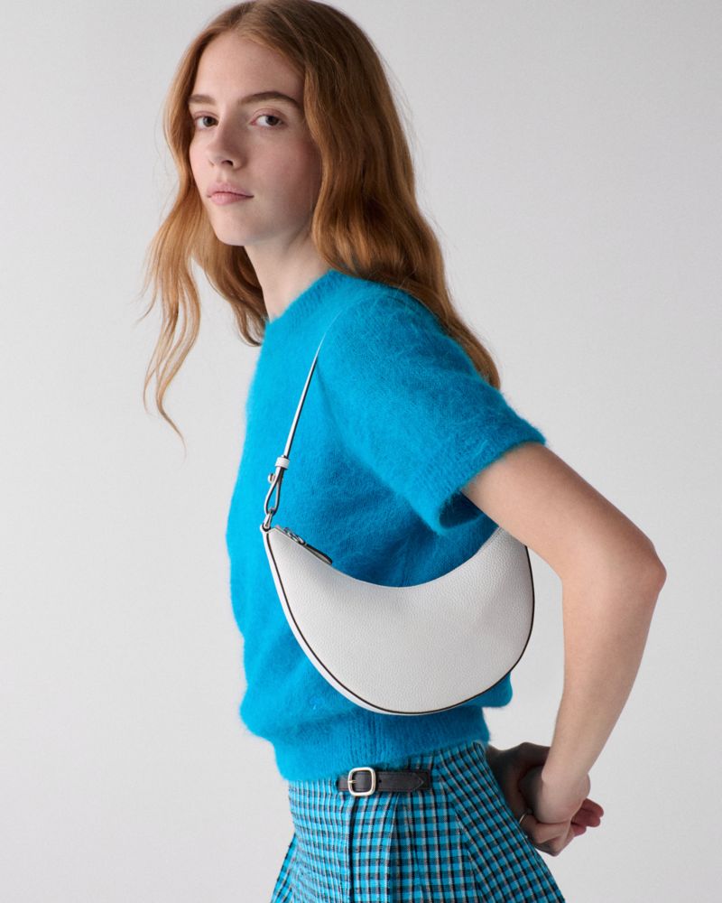 Kate Spade,Duo Mini Shoulder Bag,Leather,Lining Leather,Shoulder Bag,Silver Metal,Day Party,White