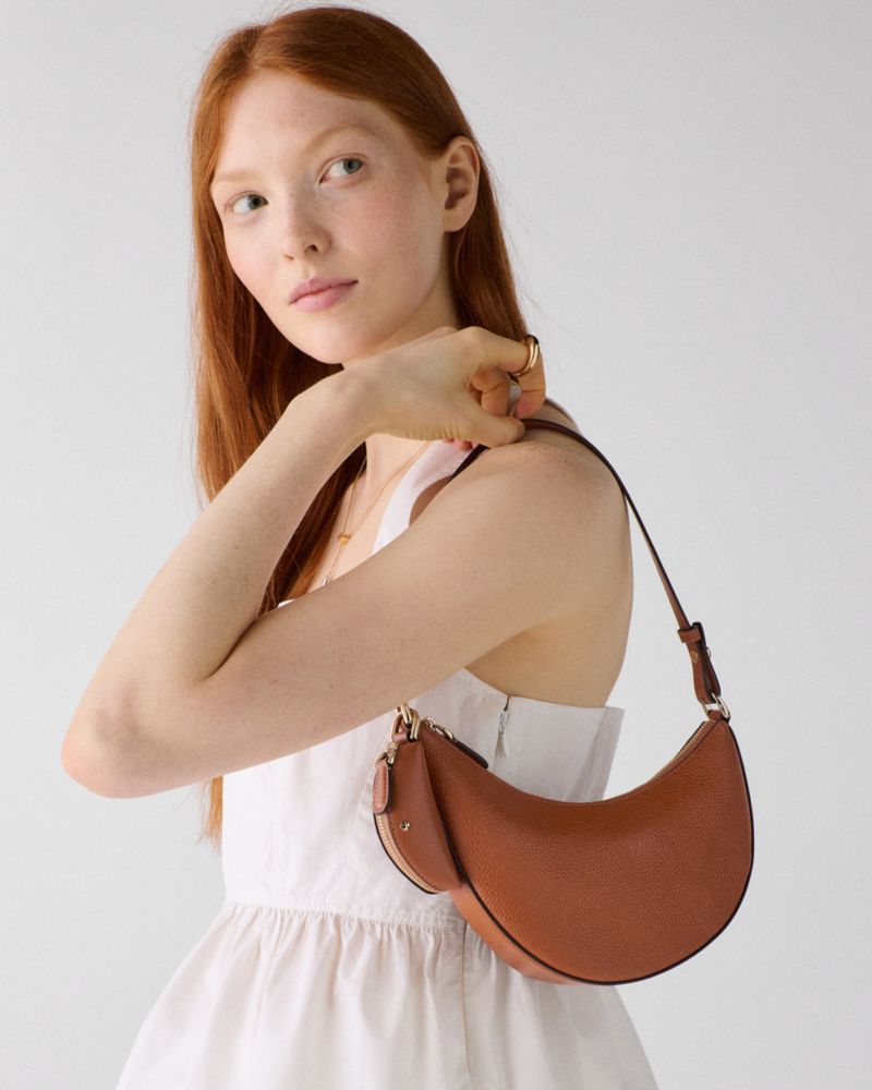 Kate Spade,Duo Mini Shoulder Bag,Leather,Lining Leather,Shoulder Bag,Silver Metal,Day Party,Brown