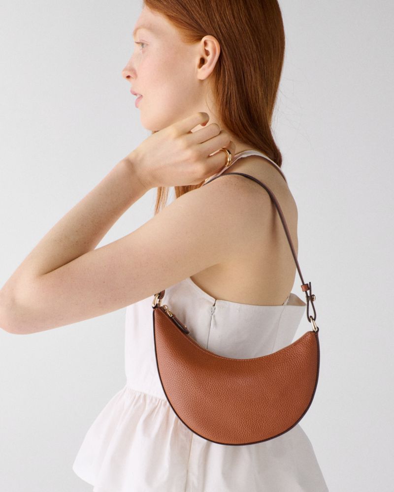 Kate Spade,Duo Mini Shoulder Bag,Leather,Lining Leather,Shoulder Bag,Silver Metal,Day Party,Brown