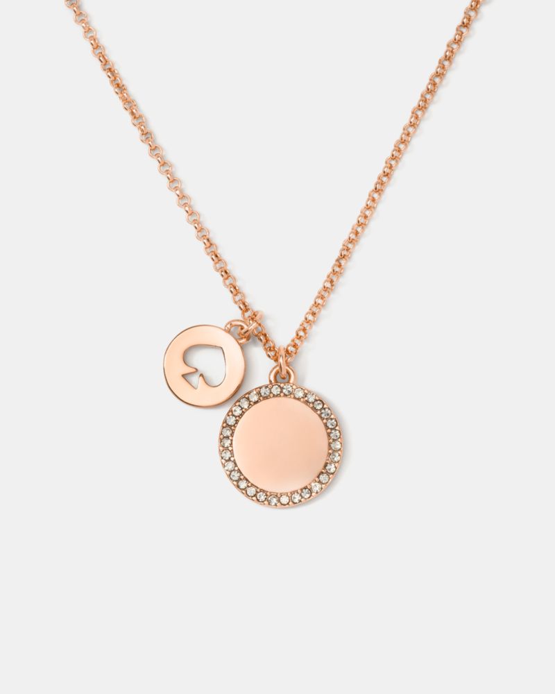 Kate Spade, スポット ザ スペード パヴェ チャーム ペンダント, ネックレス,クリア／ローズゴールド