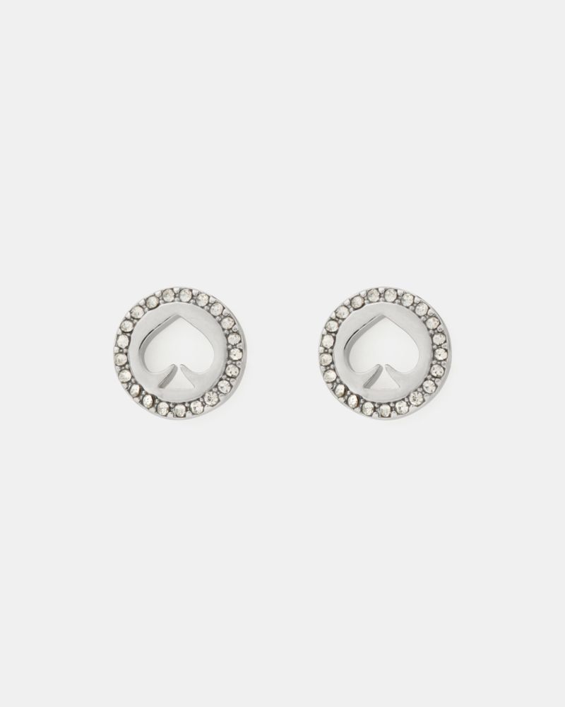 Kate Spade, スポット ザ スペード パヴェ ヘイロー ピアス, ピアス,クリア／シルバー