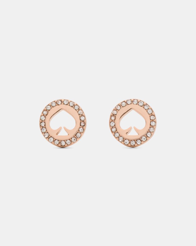 Kate Spade, スポット ザ スペード パヴェ ヘイロー ピアス, ピアス,クリア／ローズゴールド