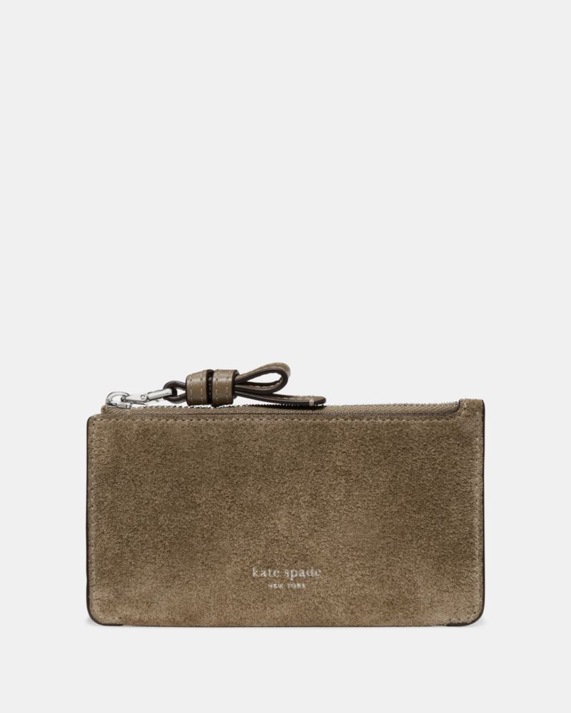 Kate Spade,Loop Suede Zip Card Case,Leather, Suede,Card Case,Silver Metal,Casual,