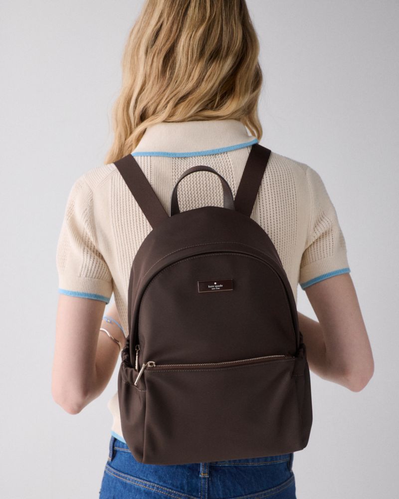 Kate Spade,Carter Nylon Dome Backpack,Backpack,Logo,Sustainable,Gold Metal,Casual,Brown