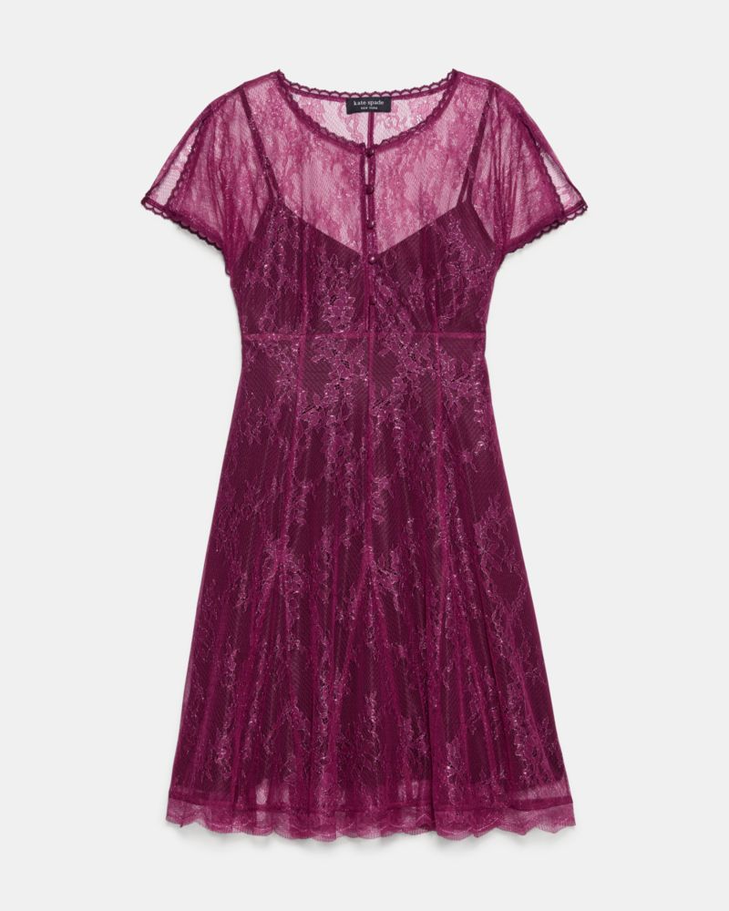 Kate Spade,Lurex Lace Short Sleeve Mini Dress,