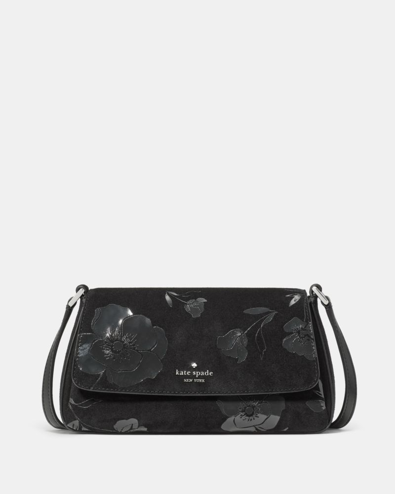Sutton Floral Suede Mini Crossbody Bag, Black, ProductTile